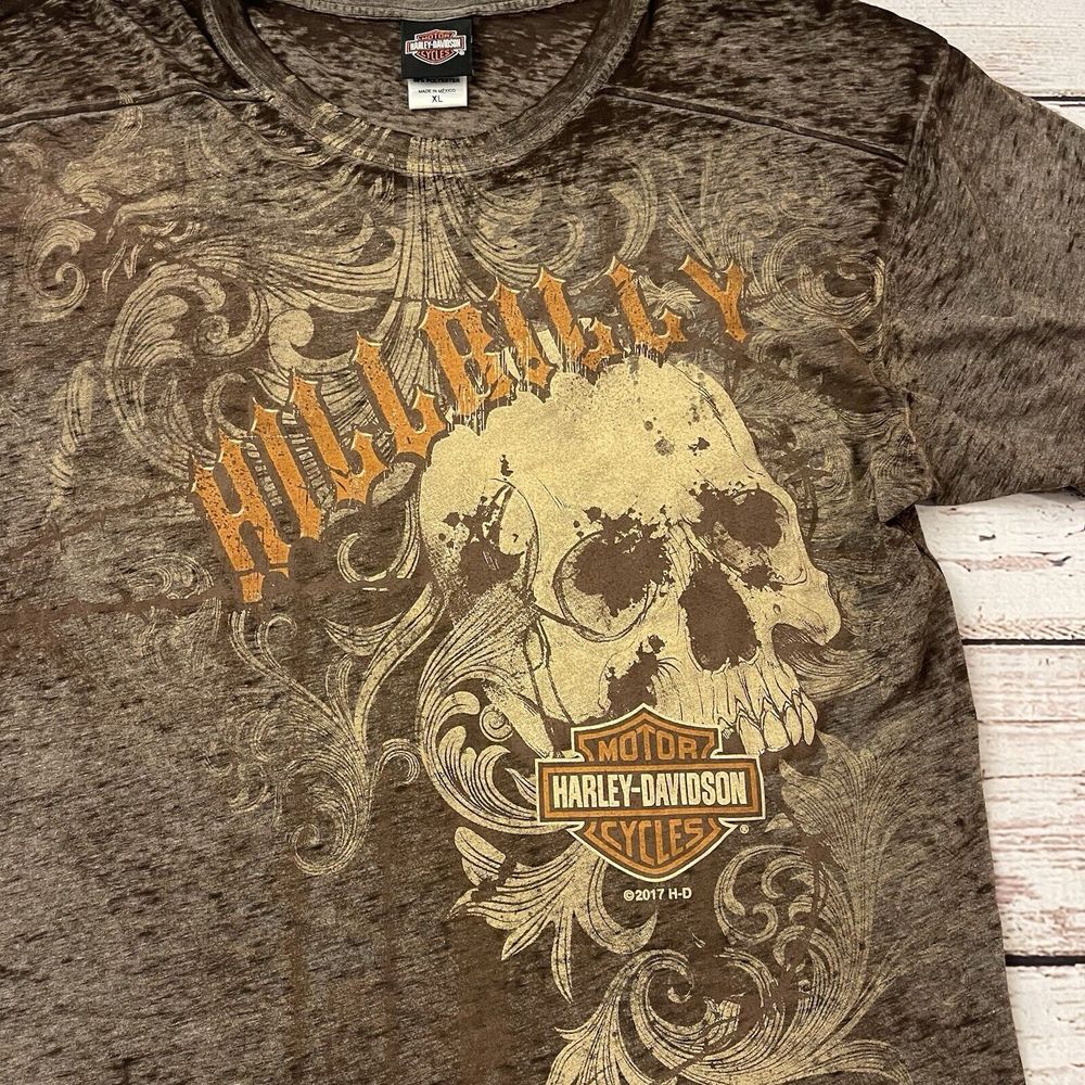 Harley Davidson Motor Cycles Mens Heather Brown‎ Biker Hillbilly Shirt Size XL - Picture 5 of 10